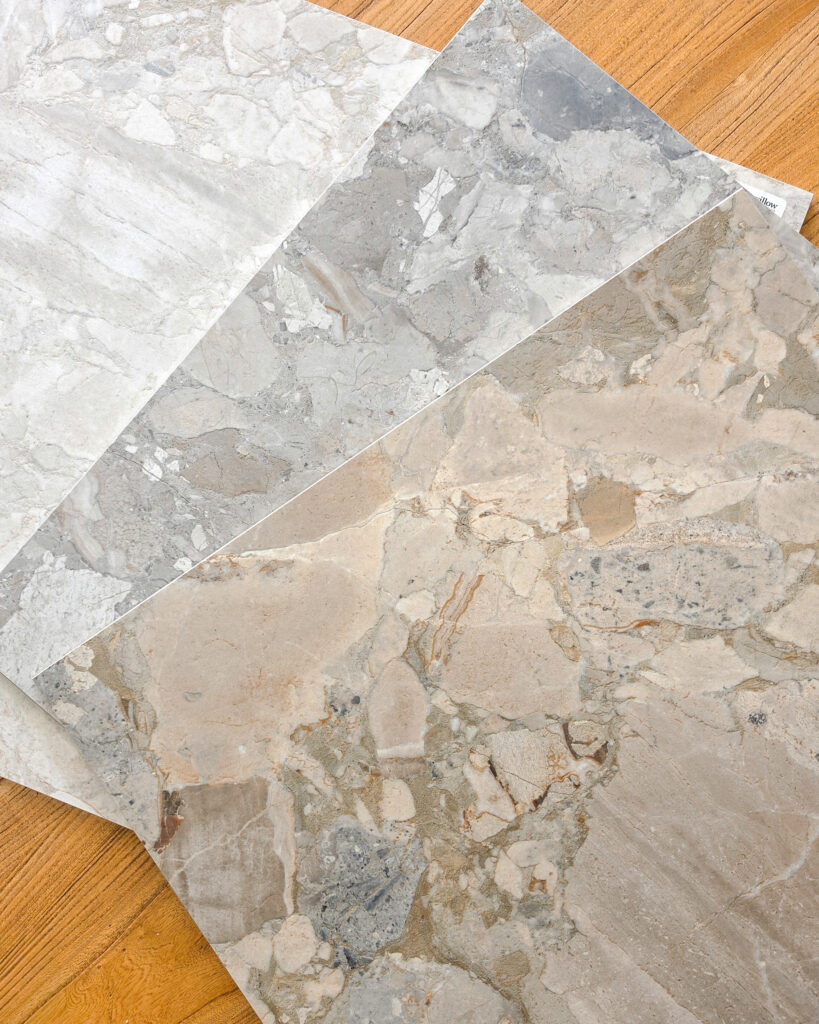 Fossil style chunky terrazzo range in 3 colours